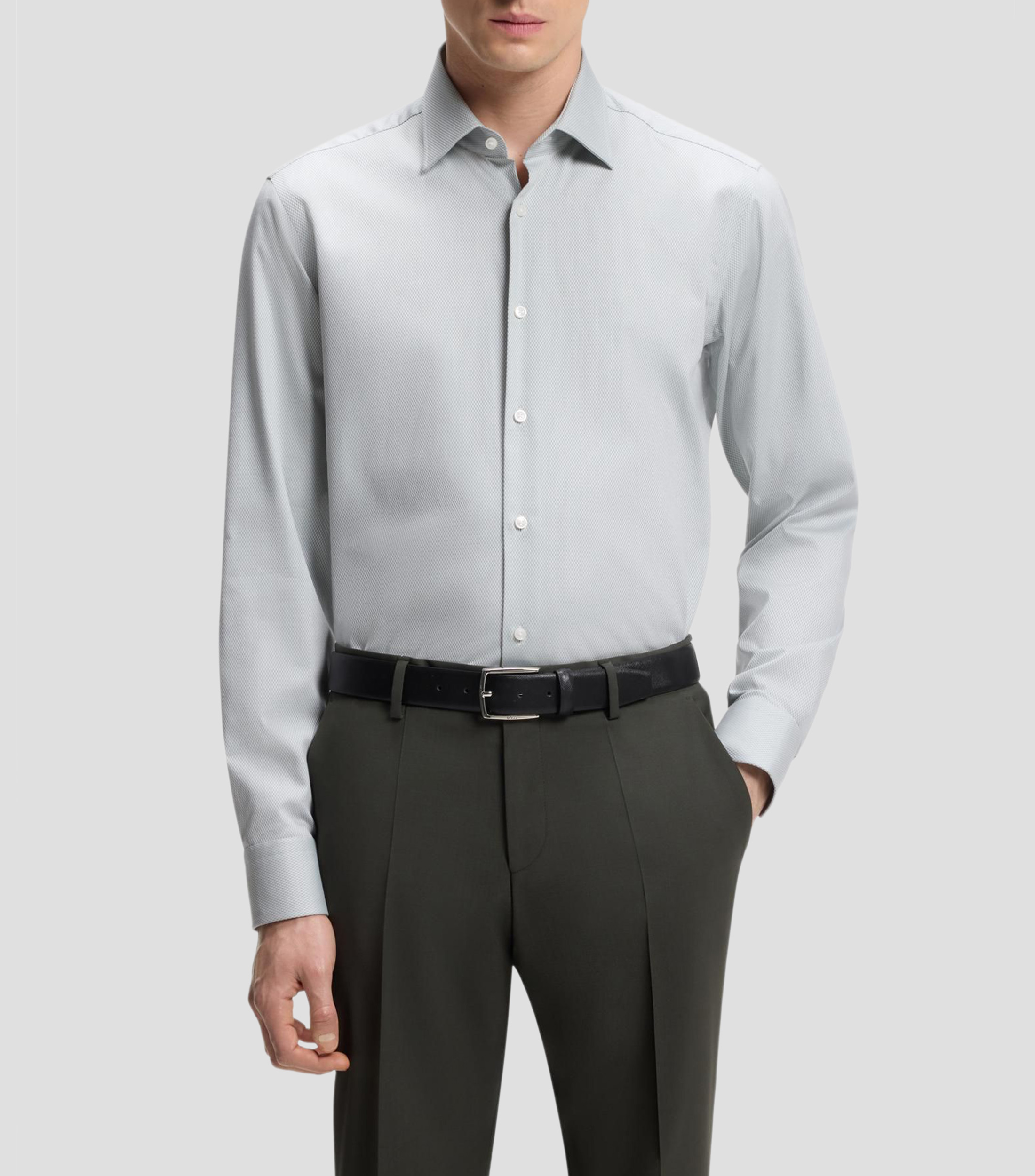 Camisa regular en dobby de algodón elástico de planchado fácil Hombre